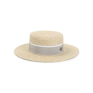 Maison Michel Woven Raffia Hat With Light Beige Fabric Band - NWT